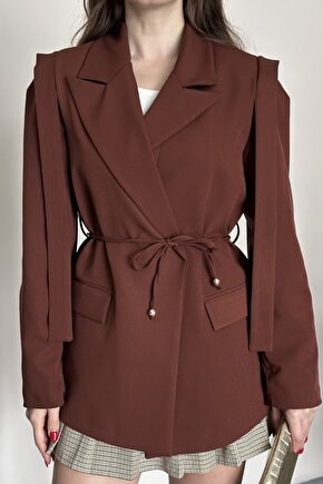 Kadın Kuşaklı Omuz Detaylı Blazer Ceket - Casual Modern Tasarım