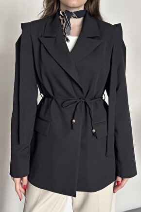 Kadın Kuşaklı Omuz Detaylı Blazer Ceket - Casual Modern Tasarım