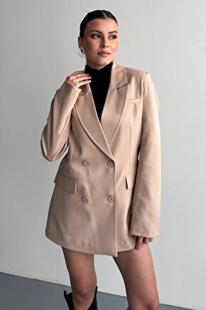 Kadın Düğme Detaylı Oversize Blazer Ceket
