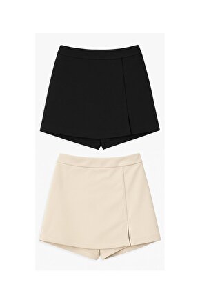 2li Yırtmaçlı Mini Şort Etek
