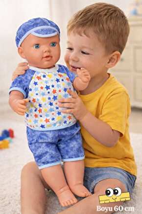 Sevimli Büyük Boy Türkçe Konuşan Kel Şapkalı Et Bebek Oyuncak (60 CM)