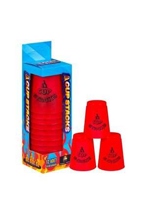 Orijinal Cup Stacks Bardak Oyunu - Speed Cup - Hızlı Bardaklar Oyunu - Hızlı Bardak Oyunu - Kırmızı