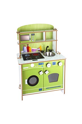 Delüx Hamarat Ahşap Mutfak - Ahşap Çocuk Mutfağı - Mutfak Seti - Kapaklı Mutfak
