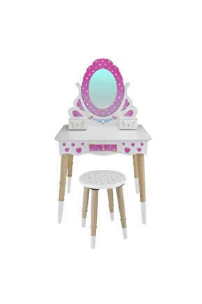 Ahşap Oturaklı Güzellik Masası - Makyaj Seti - Ahşap Güzellik Seti - Makyaj Masası