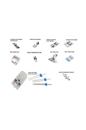 Singer Beko Zetina 8 çeşit bir ayak tutucu ve bir paket çift iğne seti