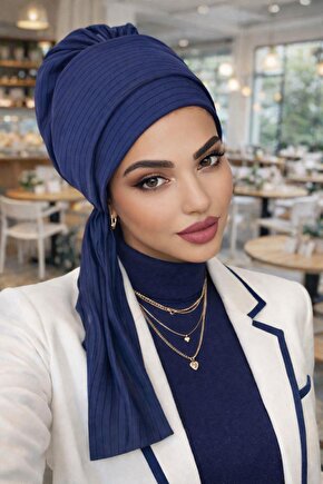 Lacivert Çizgili Atkılı Bone