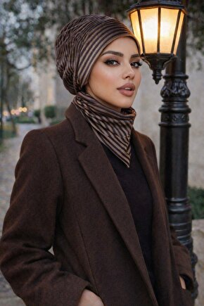 Füme Çizgili Kadife Bere Ve Etol Takım