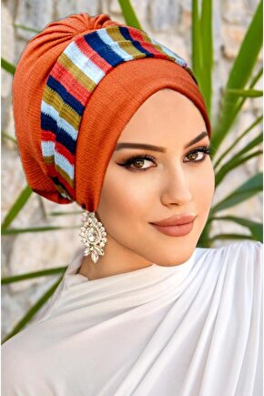 Taba Çizgi Desenli Bantlı Bone