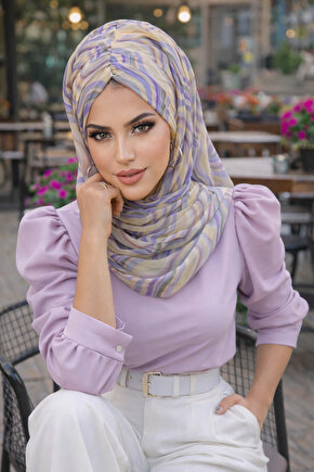 Soft Renkler Geometrik Desen Hazır Şal