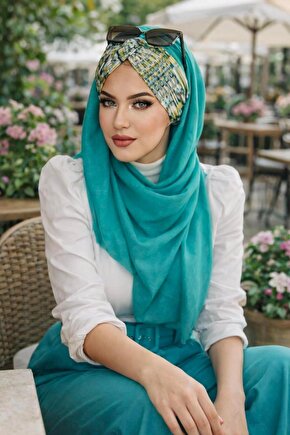 Mint Hardal Desenli Burgu Hazır Şal