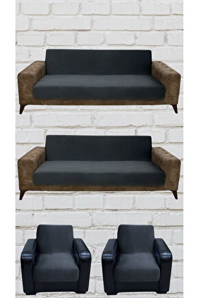 3+3+1+1 İtalyan Süet Kolsuz Koltuk Örtüsü (ANTRASİT RENK)