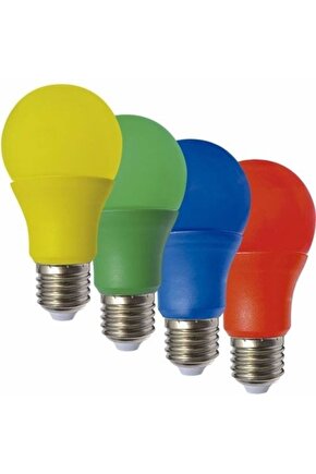 1er Adet Toplam 4 Tane Sarı, Kırmızı, Mavi, Yeşil Renk 10 Watt E27 Duy Led Ampul 4lü Renkli Ampul