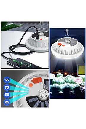 Güneş Enerjili, 80 Watt, Kumandalı, 5 Işık Modlu, 6500K, Powerbank Özellikli Fonksiyonlu Kamp Feneri