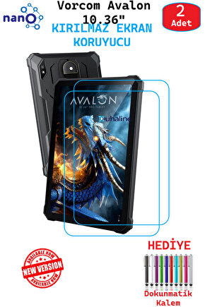 2 ADET Vorcom Avalon 10.36 Tablet İçin Tam Uyumlu Ekran Koruyucu Şeffaf Cam Nano HD Esnek Kırılmaz