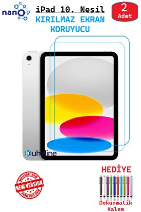 2 ADET iPad 10. Nesil 10.9 Tablet İçin Tam Uyumlu Ekran Koruyucu Şeffaf Cam Nano HD Esnek Kırılmaz