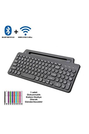 Bluetooth&Wireless Kablosuz Standlı Klavye Tablet Telefon Pc Tv Laptop Mac Uyumlu Numerik Sessiz Tuş