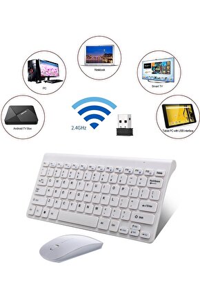 Kablosuz Taşınabilir Klavye ve Mouse Set 2.4ghz Android Telefon - Tablet - Pc-Tv Box Uyumlu Beyaz