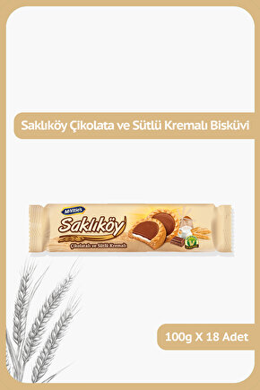 SAKLIKÖY Çikolatalı Kremalı Tam Buğdaylı Bisküvi - 100 gram - 18 Adet