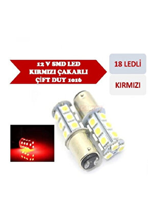 Çakar Ledli Stop Ampulü Fren Lambası 18 Led Kırmızı Çift Duy 1016