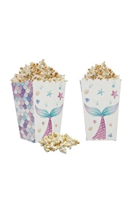 Deniz Kızı Temalı Mısır Kutusu 8li Popcorn Cup Parti