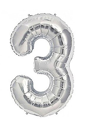 3 Rakam Silver Folyo Balon Sayılı Balon 100 Cm Dev Boy