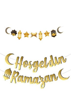 Hoşgeldin Ramazan Kaligrafi Yazı Gold Ve Ramazan Bayramı Dekoratif Asmalık Süs 140 Cm Gold Banner