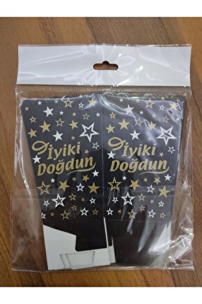 Siyah Altın Yazılı Yıldızlı Iyiki Doğdun Mısır Kutusu 8li