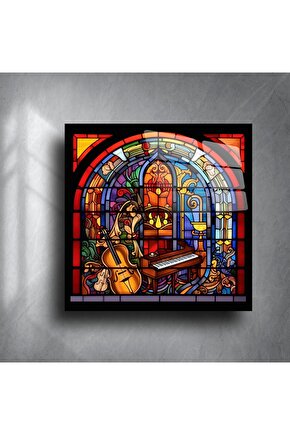 Piyano ve Viyolonselli Renkli Vitray Duvar Sanatı