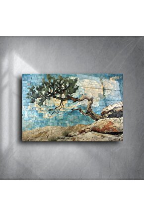 Zarif Mavi Mozaik Ağaç Duvar Sanatı