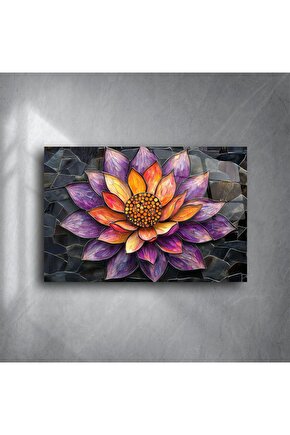 Lotus Çiçeği Cam Duvar Tablosu