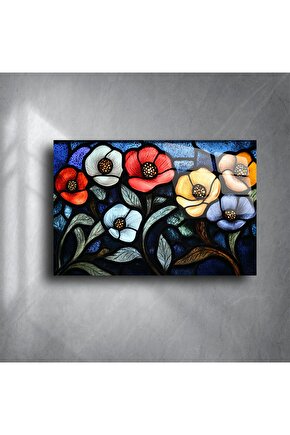 Cam Tablo Vitray Stil Çiçek Deseni