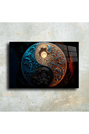 Ying Yang Enerji Cam Tablo Duvar Dekoru