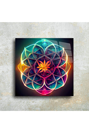 Sri Yantra Yoga Meditasyon Yaşam Çiçeği Cam Tablo Duvar Dekoru