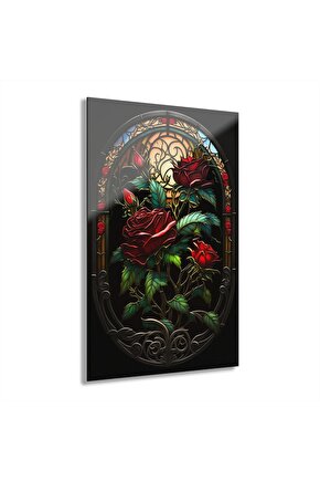 3D Boyutlu Gül Cam Tablo Duvar Dekoru