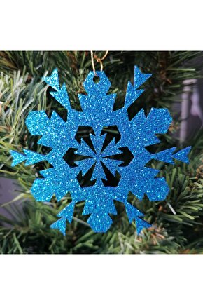Mavi Kar Tanesi Simli Eva Ağaç Ve Hediye Süsü 8x8cm 12 Li