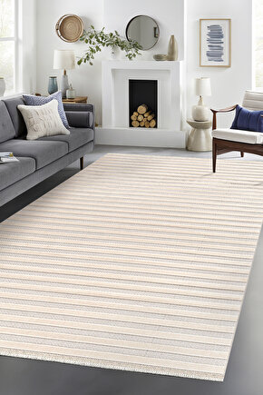 Kadife Bambu Dokuma Modern Kaymaz Salon Halısı Mutfak Halısı Koridor Halısı Yolluk Çizgi Beyaz