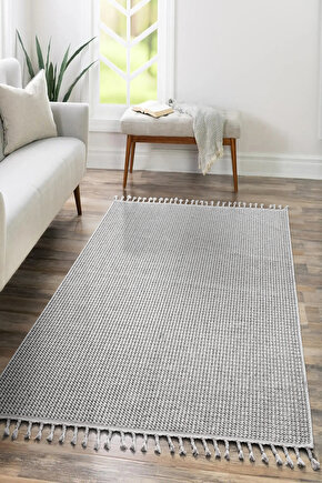 Mumbai 256 Gri - Beyaz Yumuşak Dokulu Halı Kilim Salon Mutfak Koridor  Yolluk Dokuma Makine Halısı