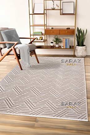 Ada Kilim Modern Salon Mutfak Koridor Kesme Yolluk Dokuma Makine Halısı zigzag krem