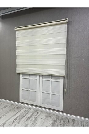 Zebra Perde Krem Renk Pliseli Dilimsiz