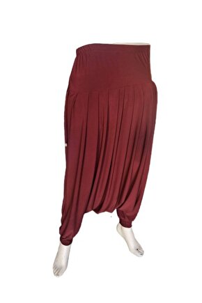 Düz Kırmızı Bayan Şalvar Manşetli