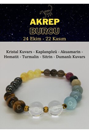 Akrep Burcu Bilekliği Kaplangözü,kristal Kuvars, Sitrin, Akuamarin, Hematit, Dumanlı Kuvars,turmalin