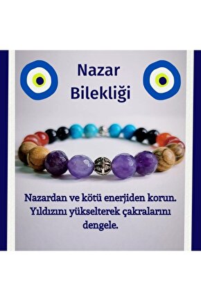 Doğaltaş Unisex Nazar Bilekliği Ametist, Jasper, Akik, Turkuaz, Yıldız Taşı