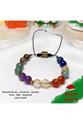 Başak Burcu Ayarlanabilir Bileklik Ametist,akik,aventurin,lapislazuli,dumanlı Kuvars,sitrin,amazonit