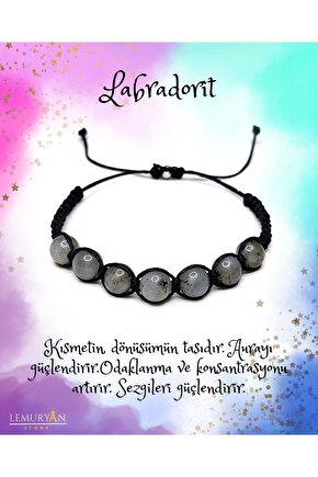 Orijinal Labradorit Makrome Örgülü Doğaltaş Unisex Bileklik