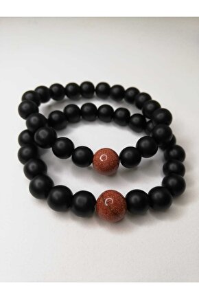 Oniks & Yıldız Taşı (kum Taşı) Sevgili Bilekliği