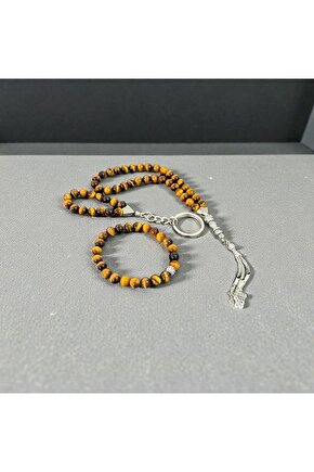 3üçlü kaplan goözü tesbih ve bilekılık ve anaktarlık set
