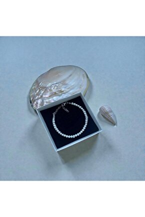 Sertifikalı 925 Ayar Gümüş Doğal 4mm İnci Bileklik