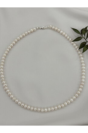 6 MM Gerçek İnci Kolye 925 Ayar Gümüş