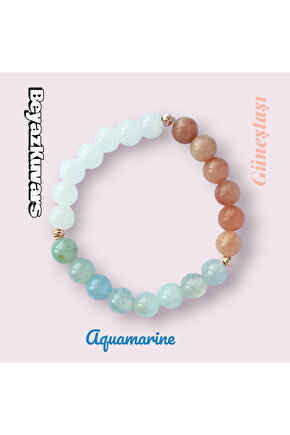 Aquamarin Güneştaşı ve Kuvars Bileklik