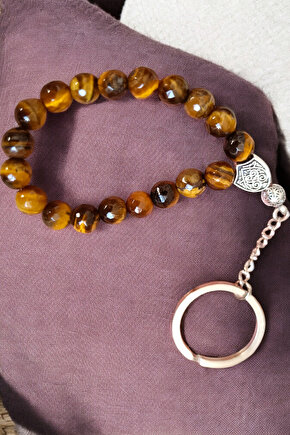 Kaplan Gözü Tersbih anahtarlık Orijinal Doğal Taş Anahtarlık 1. kalite